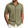 image:imageMens Linen Shirt Short Sleeve Button Down Shirt Summer Casual Beach TopsArmy Green