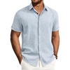 image:imageMens Linen Shirt Short Sleeve Button Down Shirt Summer Casual Beach TopsSky Blue