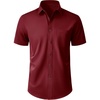 image:imageMens Short Sleeve Dress Shirt Wrinkle Free Button Down Shirt with PocketBurgundy