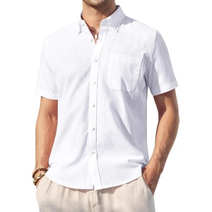 image:imageAlimens amp Gentle Mens Linen Shirt Short Sleeve Casual Cotton Button Down Shirts Collared Summer ShirtsWhite