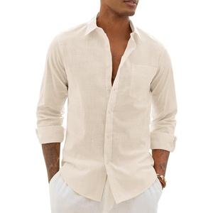 image:imageAlimens amp Gentle Mens Linen Textured Shirt Long Sleeve Summer Beach TopsBeige