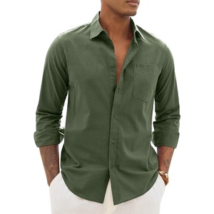 image:imageAlimens amp Gentle Mens Linen Textured Shirt Long Sleeve Summer Beach TopsGreen