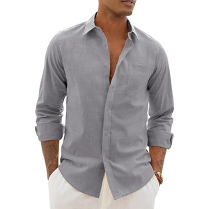 image:imageAlimens amp Gentle Mens Linen Textured Shirt Long Sleeve Summer Beach TopsGrey