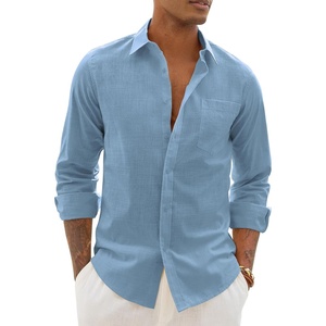 image:imageAlimens amp Gentle Mens Linen Textured Shirt Long Sleeve Summer Beach TopsGrey Blue