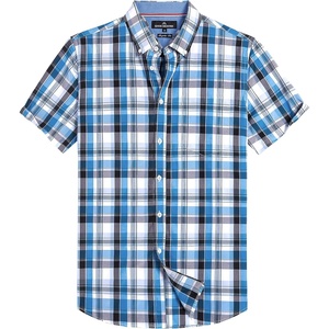 image:imageAlimens amp Gentle Plaid Mens Short Sleeve Button Down Shirts with PocketBlack Blue Plaid