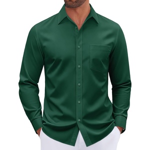 image:imageMens Dress Shirt Long Sleeve Wrinkle Free Stretch Button Down ShirtGreen