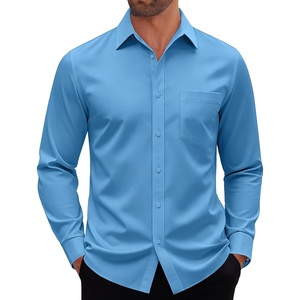 image:imageMens Dress Shirt Long Sleeve Wrinkle Free Stretch Button Down ShirtHaze Blue
