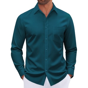 image:imageMens Dress Shirt Long Sleeve Wrinkle Free Stretch Button Down ShirtPeacock Blue