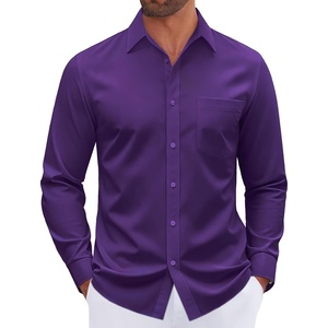 image:imageMens Dress Shirt Long Sleeve Wrinkle Free Stretch Button Down ShirtPurple