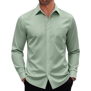 image:imageMens Dress Shirt Long Sleeve Wrinkle Free Stretch Button Down ShirtSage Green