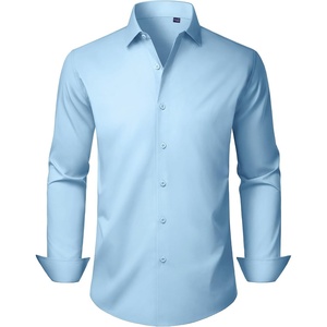 image:imageMens Dress Shirts Long Sleeve Stretch Wrinkle Free Work Button Down ShirtBlue