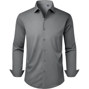 image:imageMens Dress Shirts Long Sleeve Stretch Wrinkle Free Work Button Down ShirtGrey