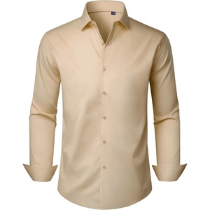image:imageMens Dress Shirts Long Sleeve Stretch Wrinkle Free Work Button Down ShirtTan