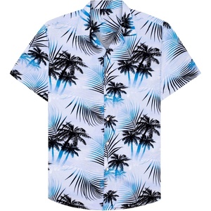 image:imageMens Hawaiian Shirt Summer Beach Casual Short Sleeve Button Down ShirtsBlue White Palm