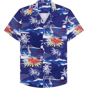 image:imageMens Hawaiian Shirt Summer Beach Casual Short Sleeve Button Down ShirtsBright Blue Beach