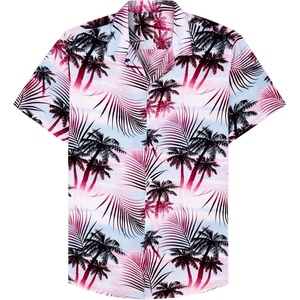 image:imageMens Hawaiian Shirt Summer Beach Casual Short Sleeve Button Down ShirtsRosy White Palm