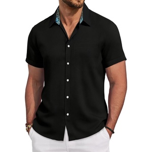 image:imageMens Linen Shirt Short Sleeve Button Down Shirt Casual Beach Wedding ShirtsBlack