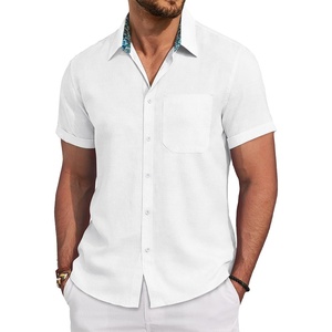 image:imageMens Linen Shirt Short Sleeve Button Down Shirt Casual Beach Wedding ShirtsWhite