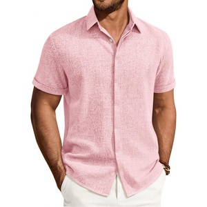image:imageMens Linen Shirt Short Sleeve Button Down Shirt Summer Casual Beach TopsPink