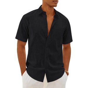 image:imageMens Linen Textured Shirt Cotton Short Sleeve Summer Button Down ShirtsBlack