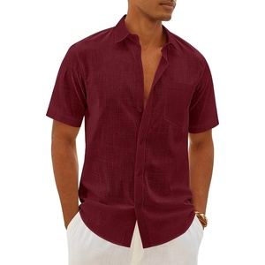 image:imageMens Linen Textured Shirt Cotton Short Sleeve Summer Button Down ShirtsBurgundy