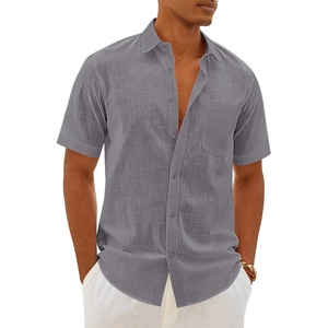 image:imageMens Linen Textured Shirt Cotton Short Sleeve Summer Button Down ShirtsDark Grey