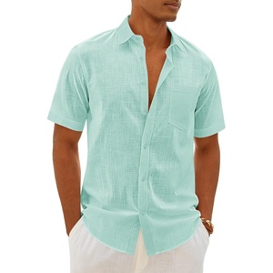 image:imageMens Linen Textured Shirt Cotton Short Sleeve Summer Button Down ShirtsMint Green
