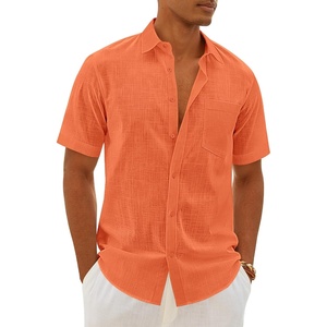 image:imageMens Linen Textured Shirt Cotton Short Sleeve Summer Button Down ShirtsOrange