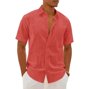 image:imageMens Linen Textured Shirt Cotton Short Sleeve Summer Button Down ShirtsRed