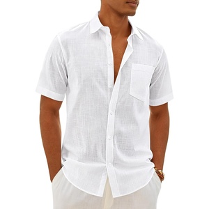 image:imageMens Linen Textured Shirt Cotton Short Sleeve Summer Button Down ShirtsWhite