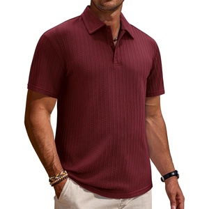 image:imageMens Polo Shirts Short Sleeve Textured Knit Casual Stretchy Golf ShirtsBurgundy
