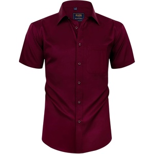 image:imageMens Short Sleeve Dress Shirt Wrinkle Free Summer Button Down ShirtsAwine Red