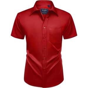 image:imageMens Short Sleeve Dress Shirt Wrinkle Free Summer Button Down ShirtsRed