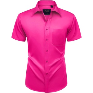 image:imageMens Short Sleeve Dress Shirt Wrinkle Free Summer Button Down ShirtsRose Red