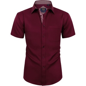 image:imageMens Short Sleeve Dress Shirt Wrinkle Free Summer Button Down ShirtsWine Red