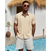 image:imageMens Cuban Guayabera Short Sleeve Button Down Shirt Casual Beach SummerBeige