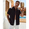 image:imageMens Cuban Guayabera Short Sleeve Button Down Shirt Casual Beach SummerBlack