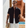 image:imageMens Cuban Guayabera Short Sleeve Button Down Shirt Casual Beach SummerBlack