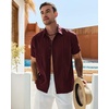 image:imageMens Cuban Guayabera Short Sleeve Button Down Shirt Casual Beach SummerBurgundy