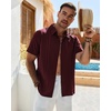 image:imageMens Cuban Guayabera Short Sleeve Button Down Shirt Casual Beach SummerBurgundy