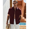 image:imageMens Cuban Guayabera Short Sleeve Button Down Shirt Casual Beach SummerBurgundy