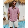 image:imageMens Cuban Guayabera Short Sleeve Button Down Shirt Casual Beach SummerCoral Pink