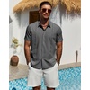 image:imageMens Cuban Guayabera Short Sleeve Button Down Shirt Casual Beach SummerDeep Grey