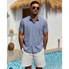 image:imageMens Cuban Guayabera Short Sleeve Button Down Shirt Casual Beach SummerDusty Blue