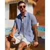 image:imageMens Cuban Guayabera Short Sleeve Button Down Shirt Casual Beach SummerDusty Blue
