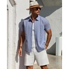 image:imageMens Cuban Guayabera Short Sleeve Button Down Shirt Casual Beach SummerDusty Blue