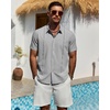 image:imageMens Cuban Guayabera Short Sleeve Button Down Shirt Casual Beach SummerLight Grey