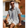 image:imageMens Cuban Guayabera Short Sleeve Button Down Shirt Casual Beach SummerLight Grey