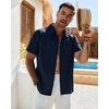image:imageMens Cuban Guayabera Short Sleeve Button Down Shirt Casual Beach SummerNavy Blue