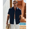 image:imageMens Cuban Guayabera Short Sleeve Button Down Shirt Casual Beach SummerNavy Blue